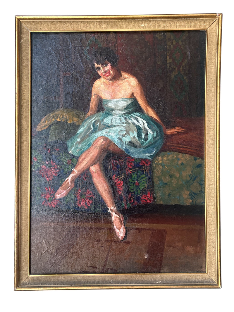 Dipinto Olio su Tela di Ritratto di Ballerina Scuola Napoletana Anni 40