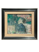 Oil Painting on Canvas by Franco Rognoni with Lady with Suitors from 1974