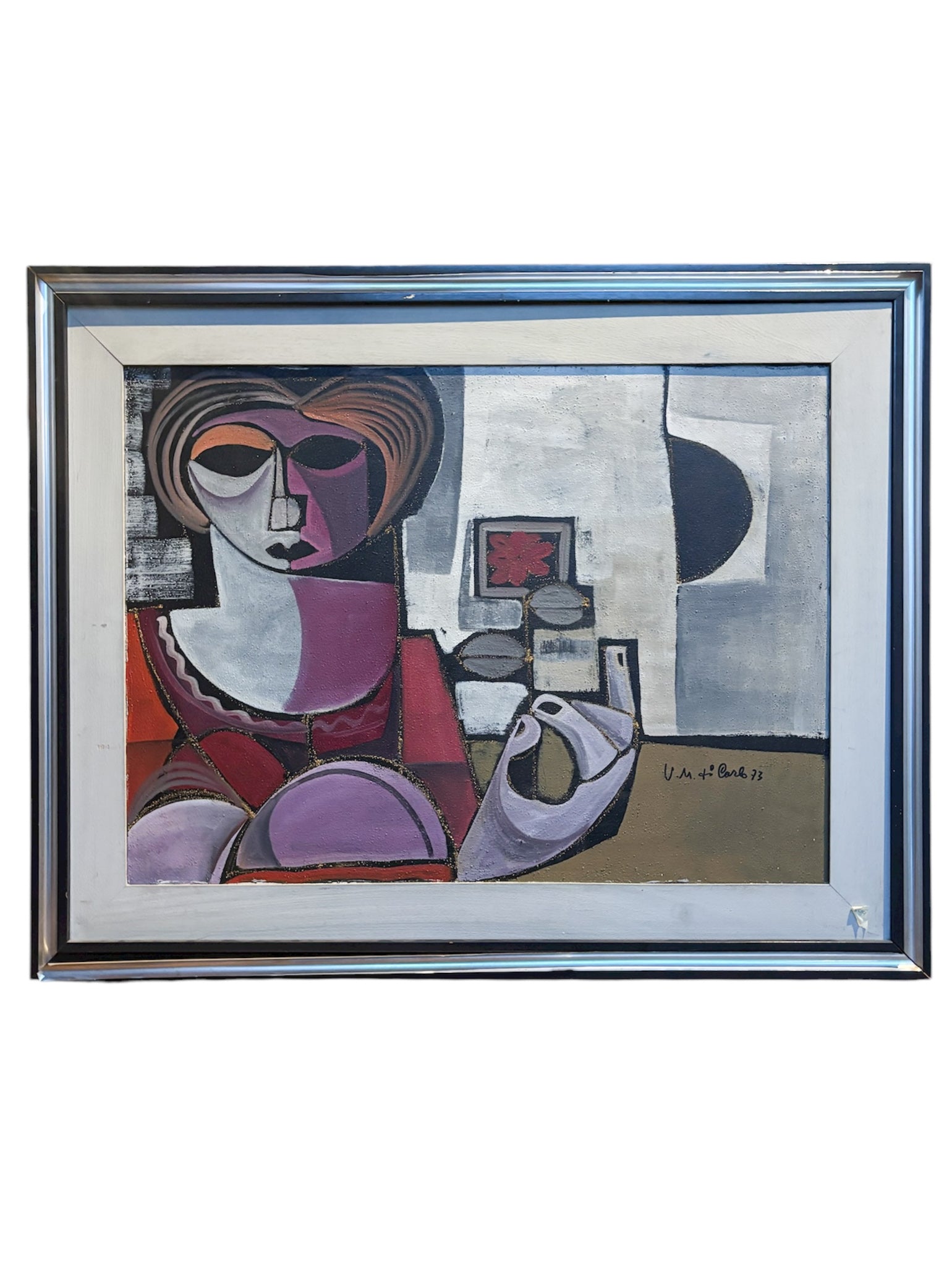 Dipinto 'Il Fiore Rosso', Vernice su Sabbia, di Vittorio Maria Di Carlo del 1973