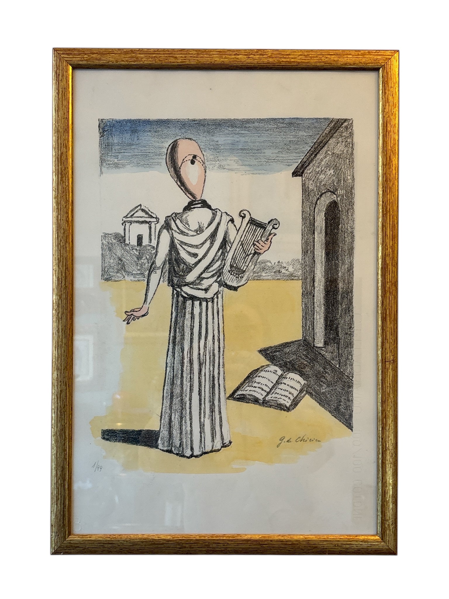 Litografia a colori "La Musa della Storia" di Giorgio De Chirico del 1972
