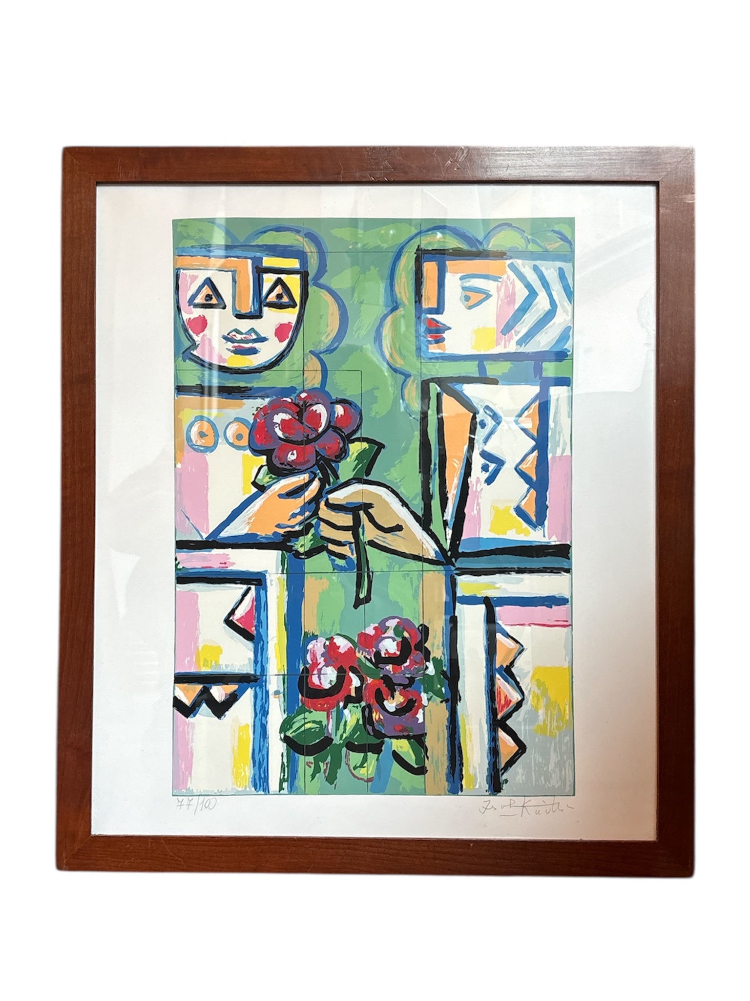 Litografia a Colori "Le Diedi Una Rosa" di Ibrahim Kodra Anni 70