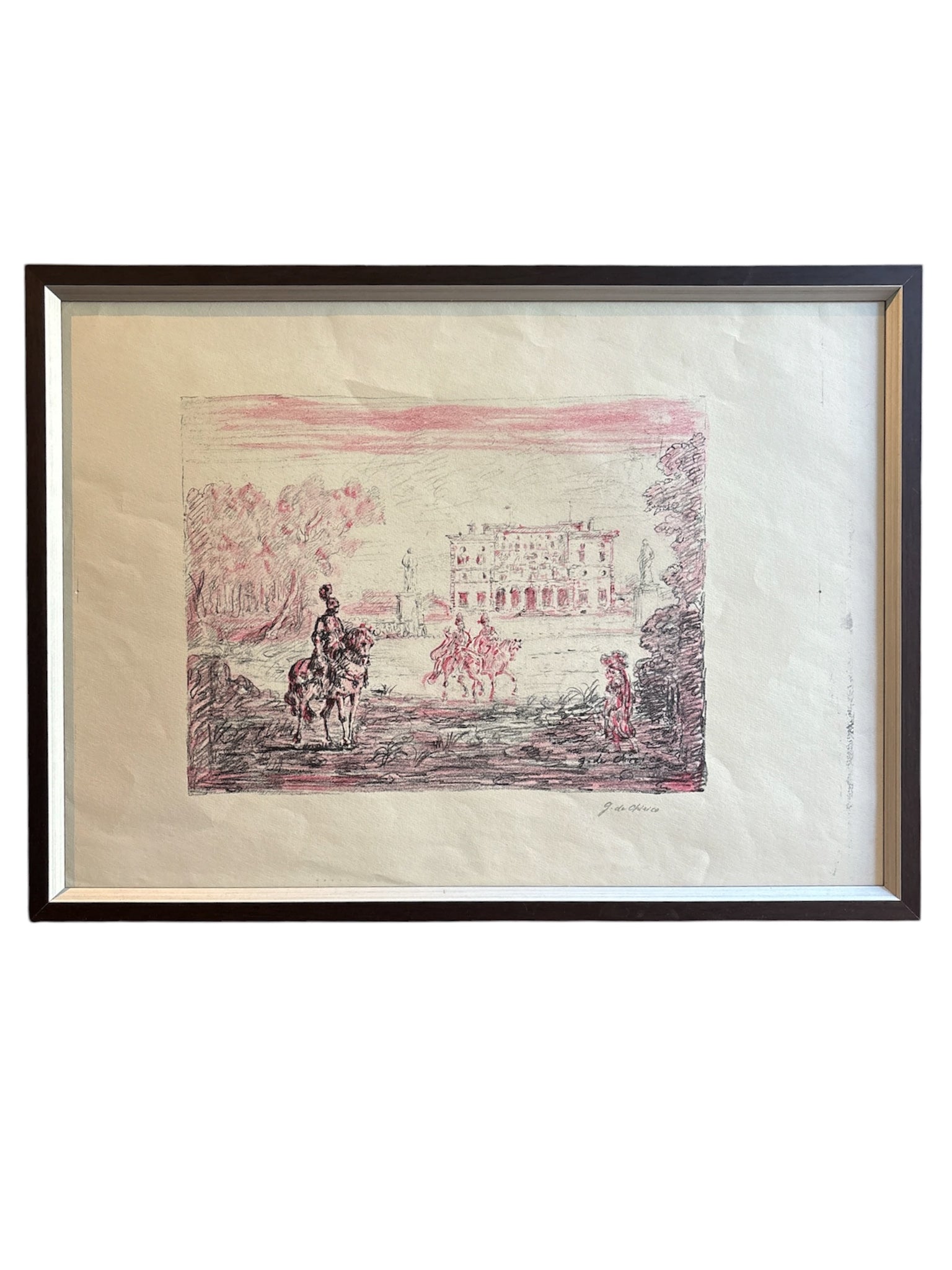 Litografia Originale a Colori 'Cavalieri Antichi' di Giorgio De Chirico del 1954