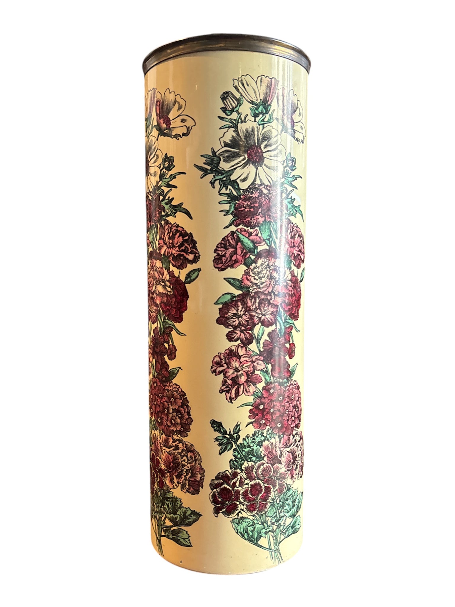 Portaombrelli in Metallo Serigrafato 'Strisce di Fiori' di Piero Fornasetti Anni 50