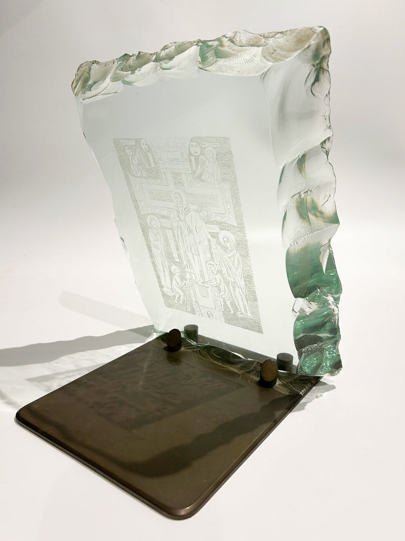 Chiseled Glass Llate with Engraved Back by Erwin Walter Burger from the 1960s