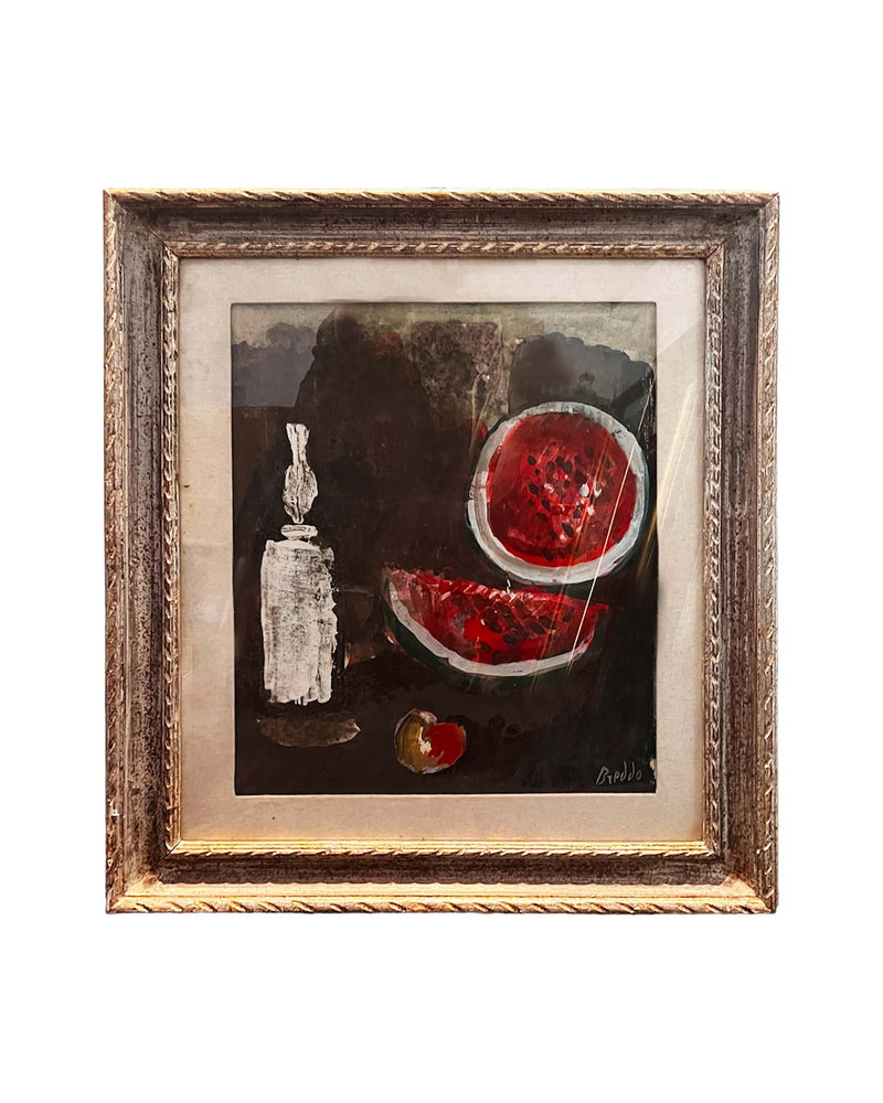 Oil Painting on Canvas of Still Life with Watermelon by Gastone Breddo, 1970s