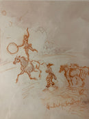 Set di Quattro Disegni Sanguigni di Giulio Falzoni in Pastello e Acquerello Anni 60