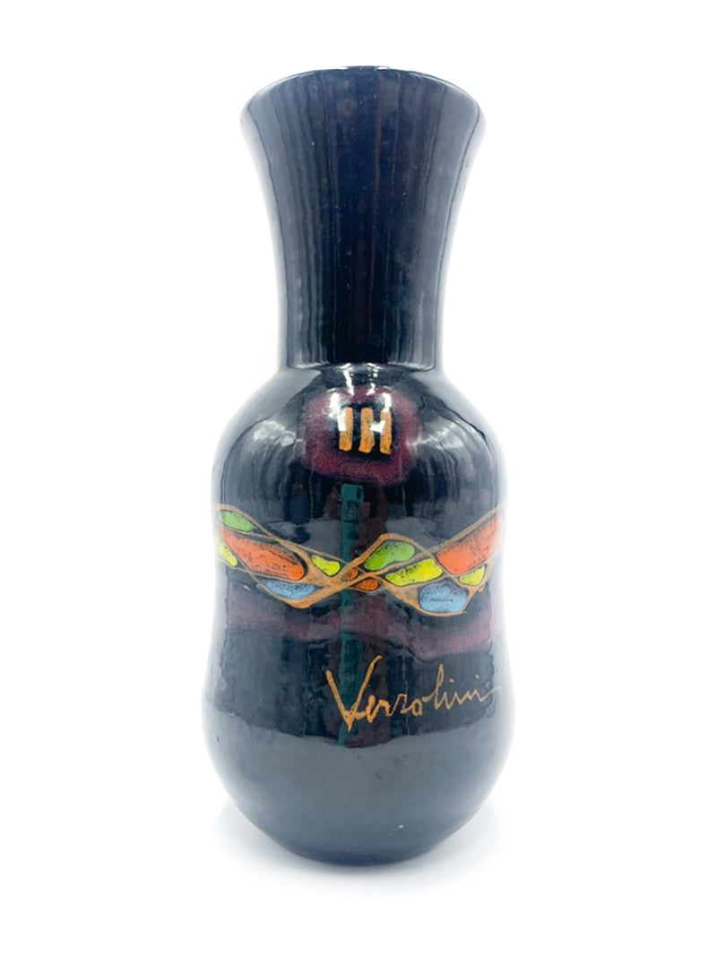 Ceramic vase Viola Dipinto a Mano di Verzolini Anni 70