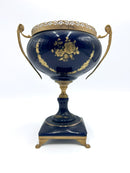 Vaso in Ceramica Francese Blu e Bronzo Anni 40