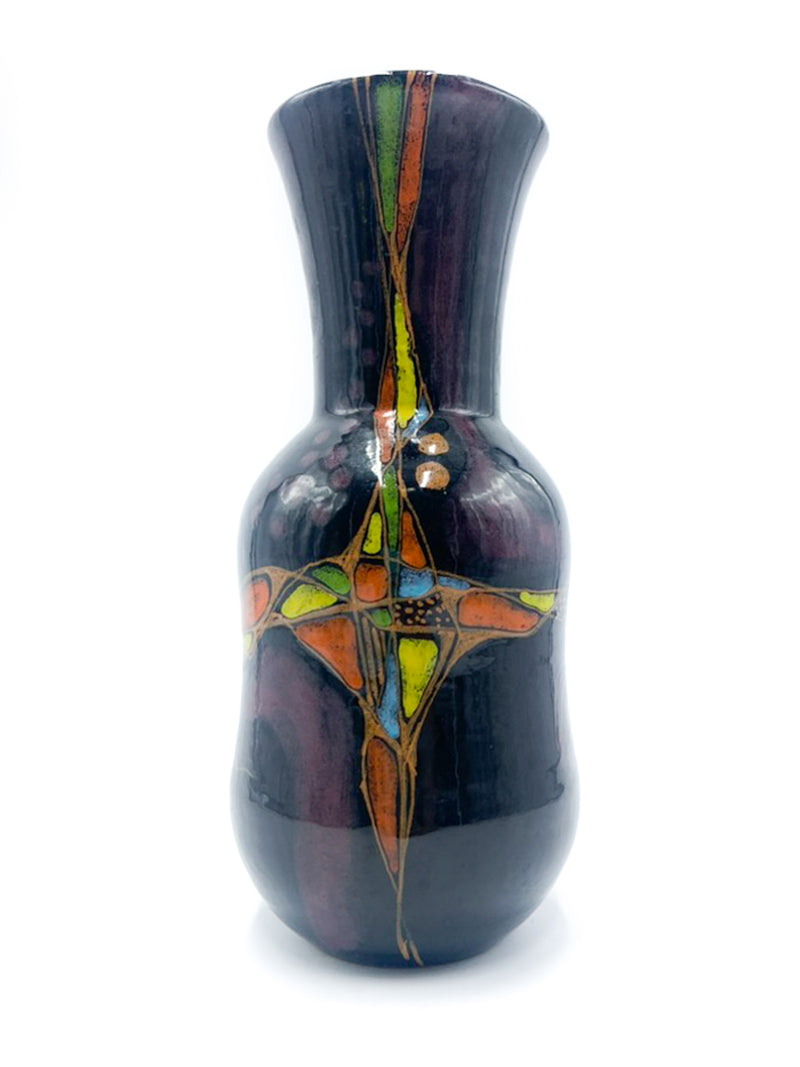 Vaso in Ceramica Viola Dipinto a Mano di Verzolini Anni 70