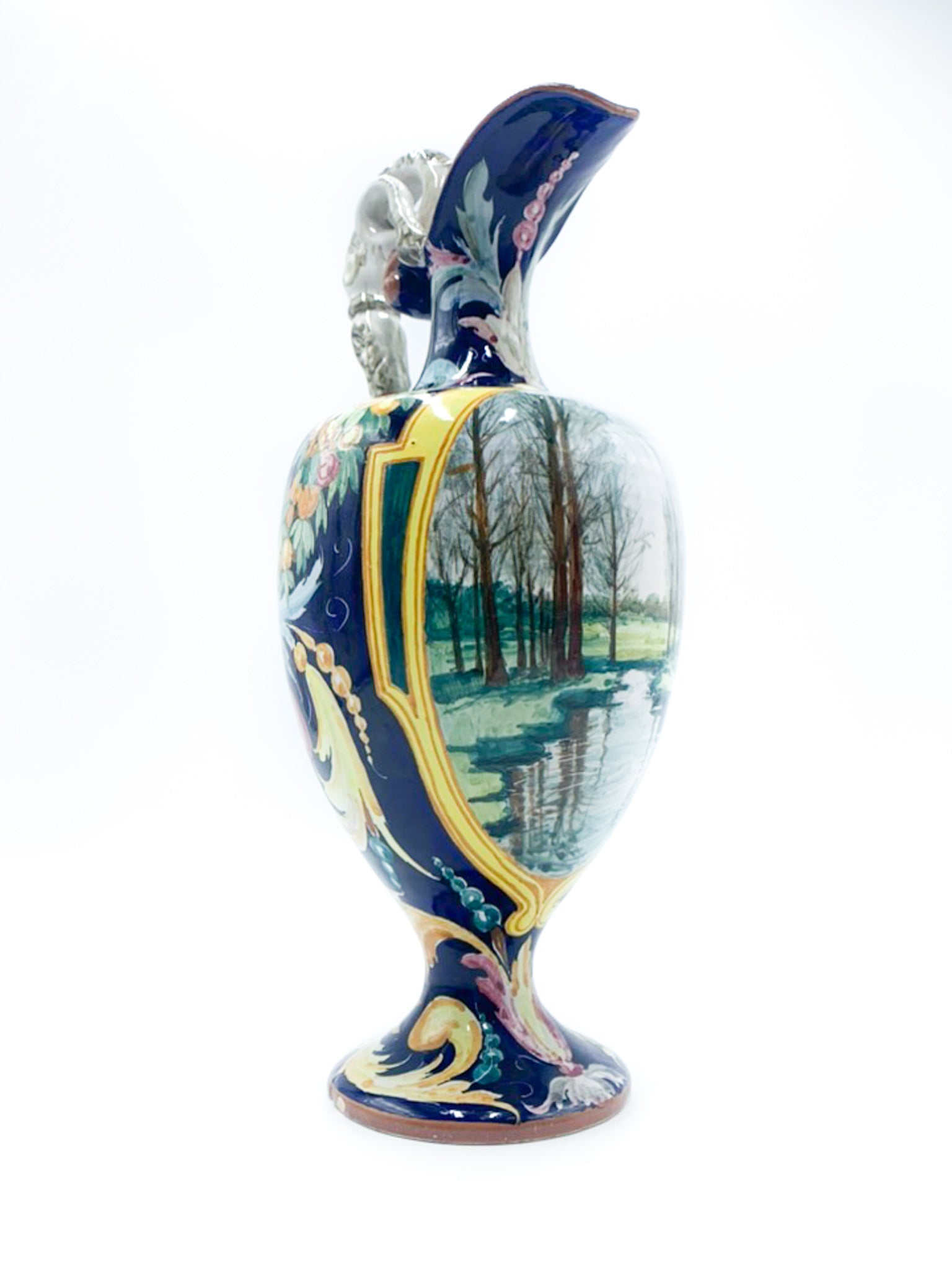 Brocca in Ceramica di Faenza Scolpita e Dipinta a Mano Anni 40