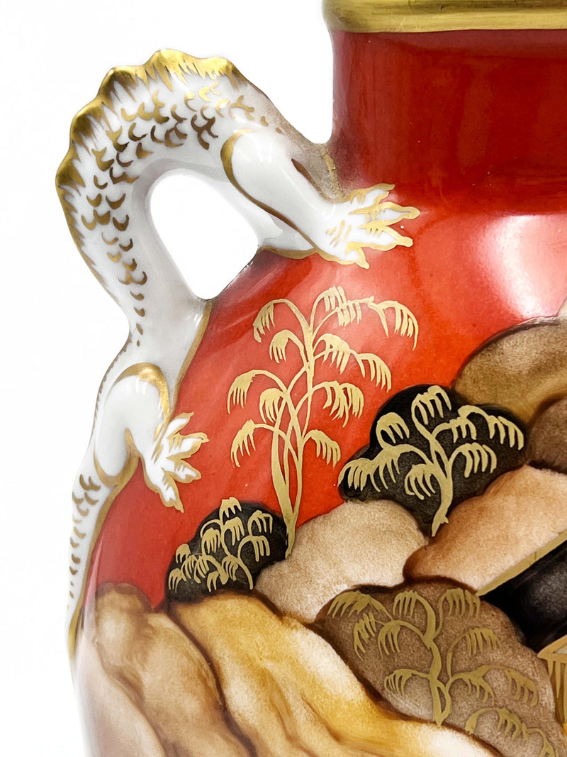 Vaso in Ceramica Arancione e Decorata Dipinta a Mano Anni 50