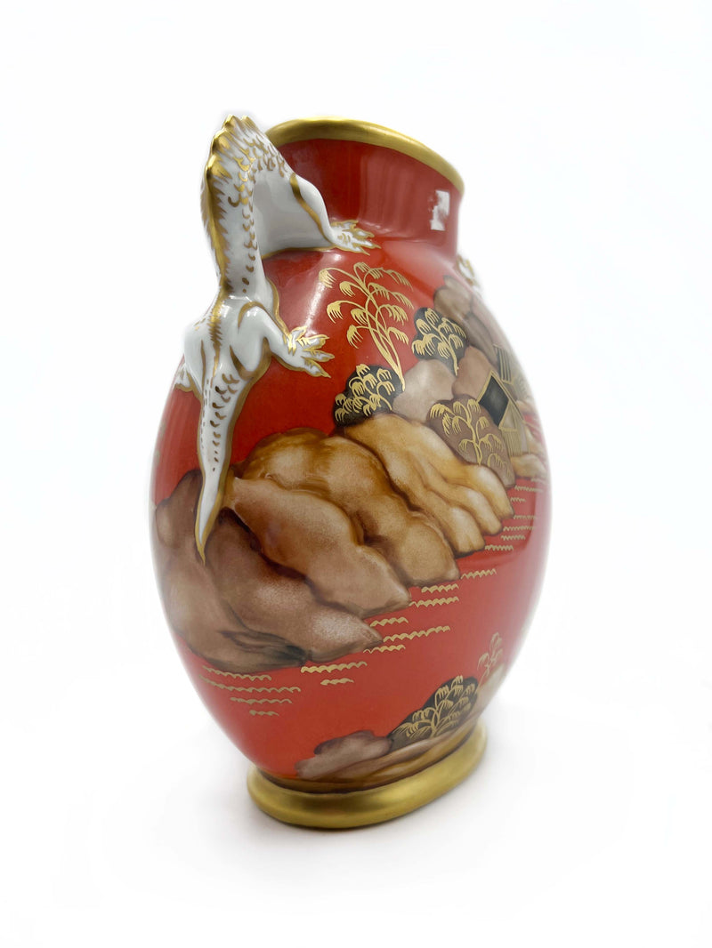 Vaso in Ceramica Arancione e Decorata Dipinta a Mano Anni 50
