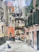 Dipinto Acquerello di Vicolo di Genova di Antonio Pridel Anni 60