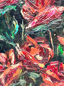 Dipinto Olio su Tela di Vaso con Fiori Rossi Anni 50