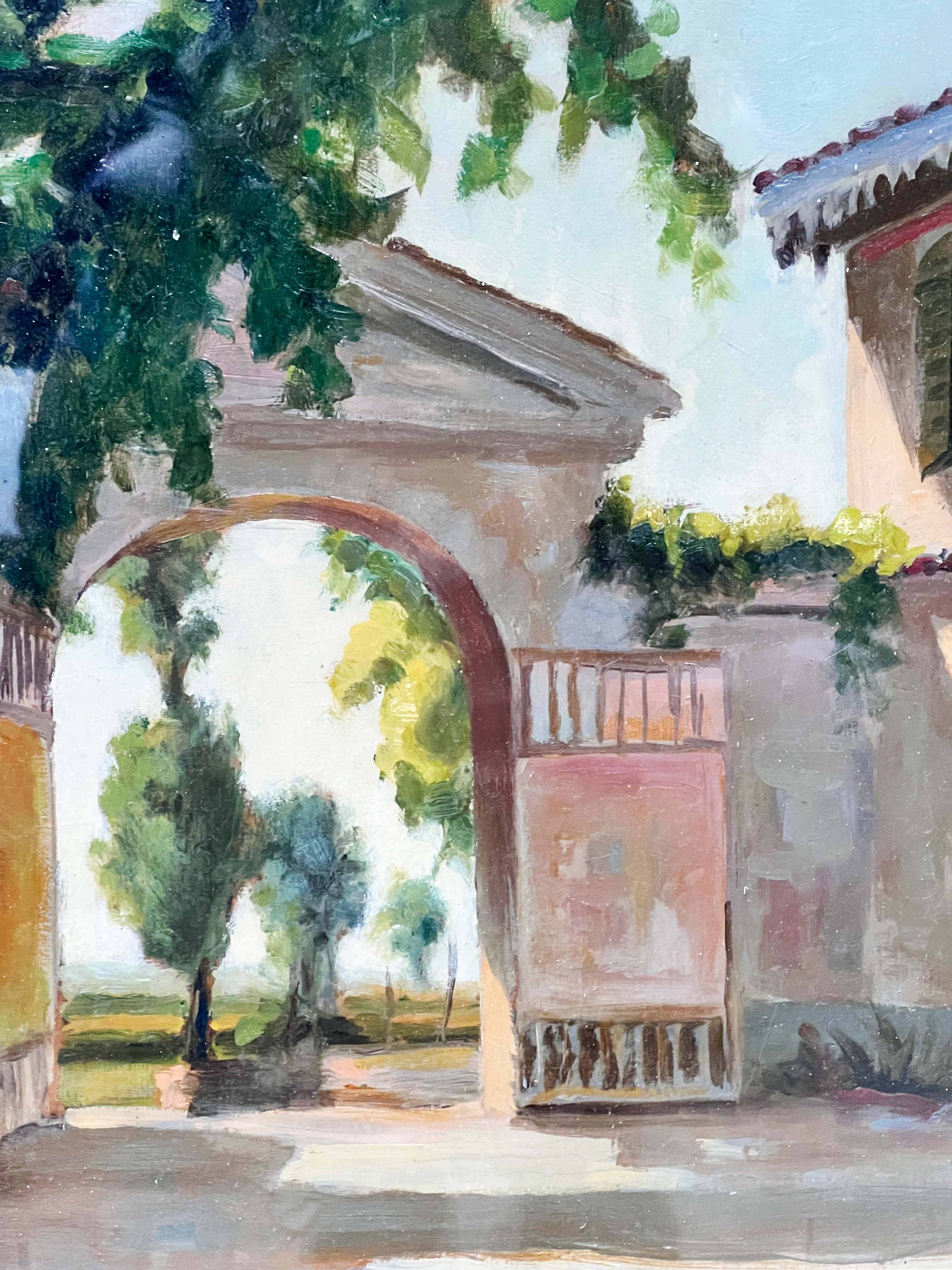 Oil painting on canvas of Antica Cascina by Alfredo di Romagna 1950s