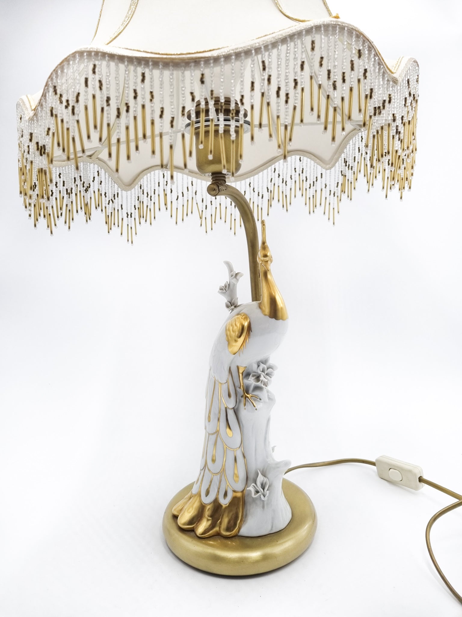 Lampada da Tavolo con Pavone in Ceramica Anni 80