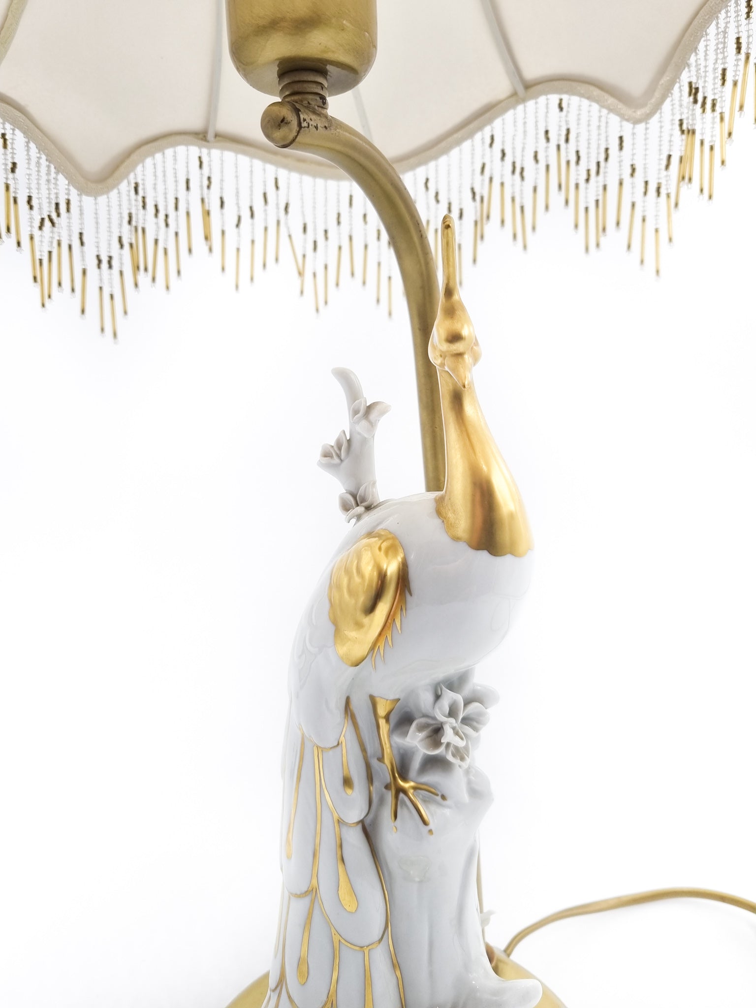 Lampada da Tavolo con Pavone in Ceramica Anni 80