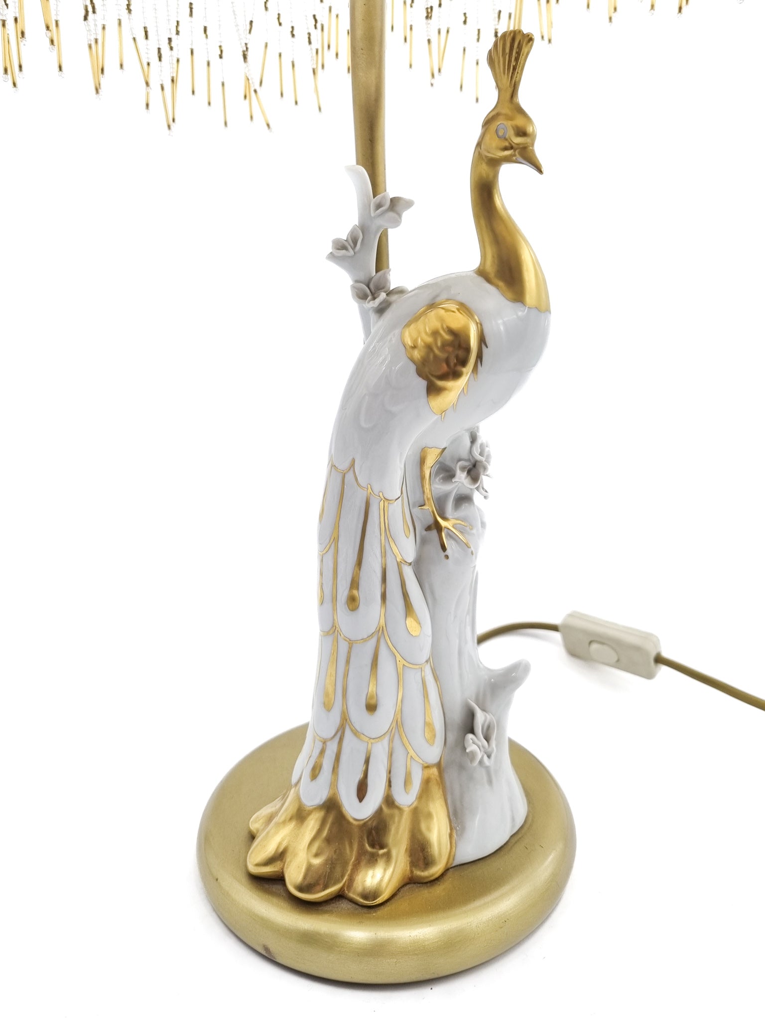 Lampada da Tavolo con Pavone in Ceramica Anni 80