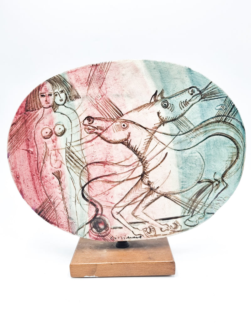 Rossicone ceramic plate by Bruno Cassinari from the 70s