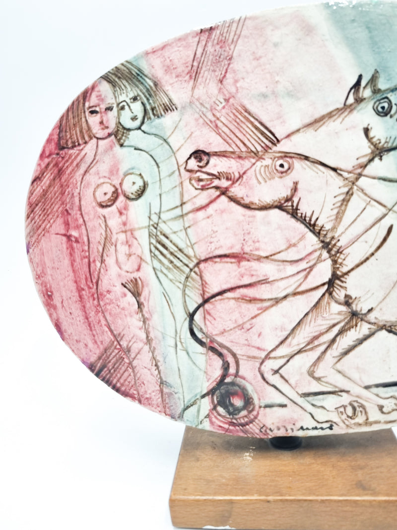 Piastra in Ceramica di Rossicone di Bruno Cassinari Anni 70