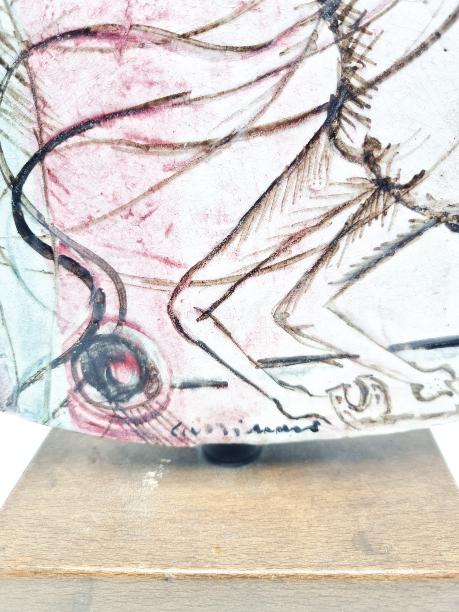 Piastra in Ceramica di Rossicone di Bruno Cassinari Anni 70