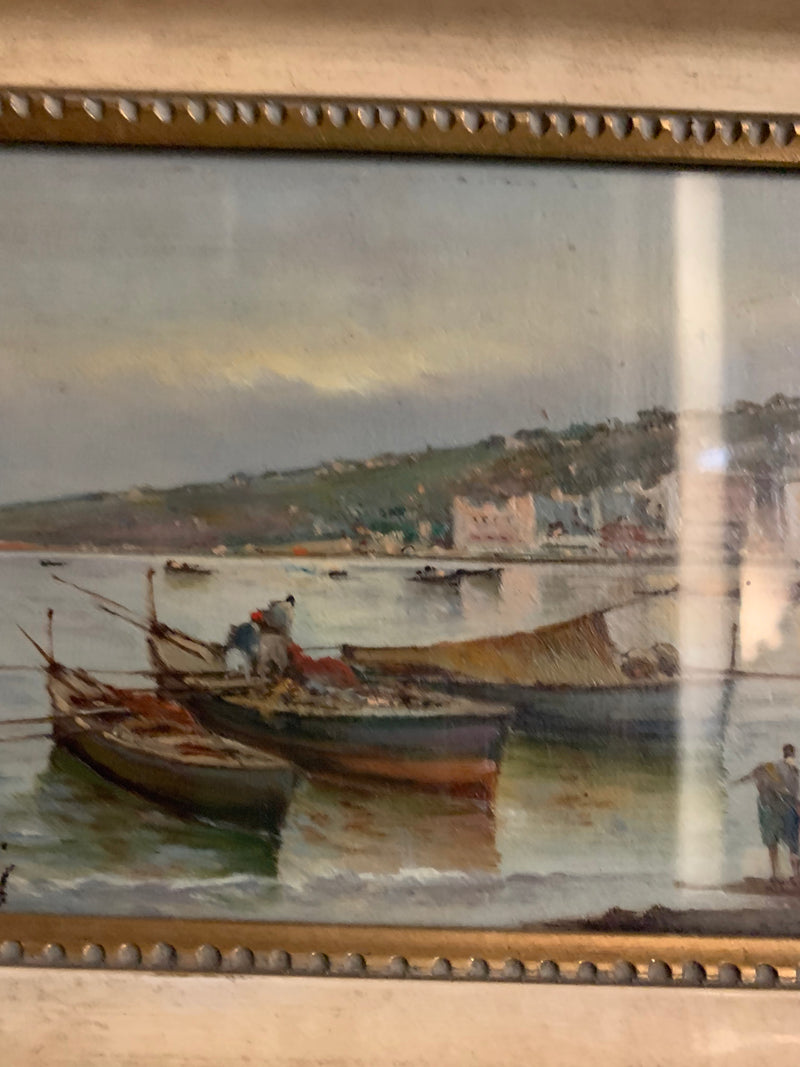 Coppia di Dipinti Olio su Tavola raffiguranti Marine di Giuseppe De Sanctis del 1800