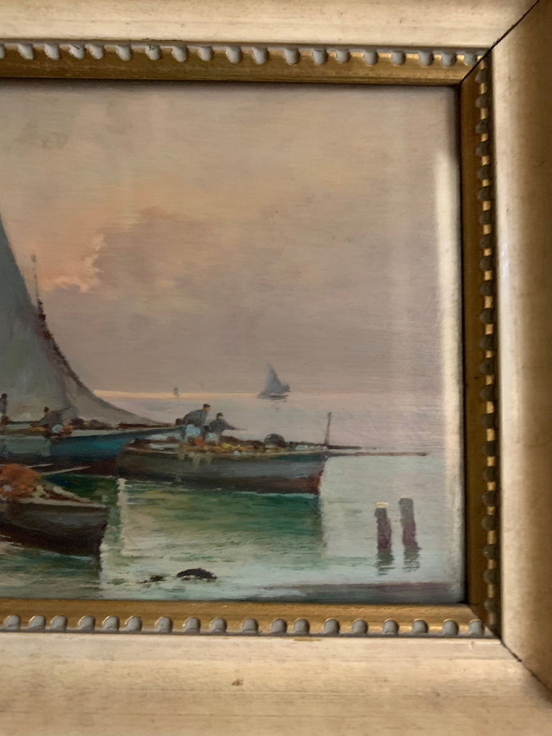 Coppia di Dipinti Olio su Tavola raffiguranti Marine di Giuseppe De Sanctis del 1800