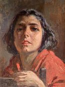 Dipinto Olio su Tavola di Donna di Luigi Palumbo del 1800