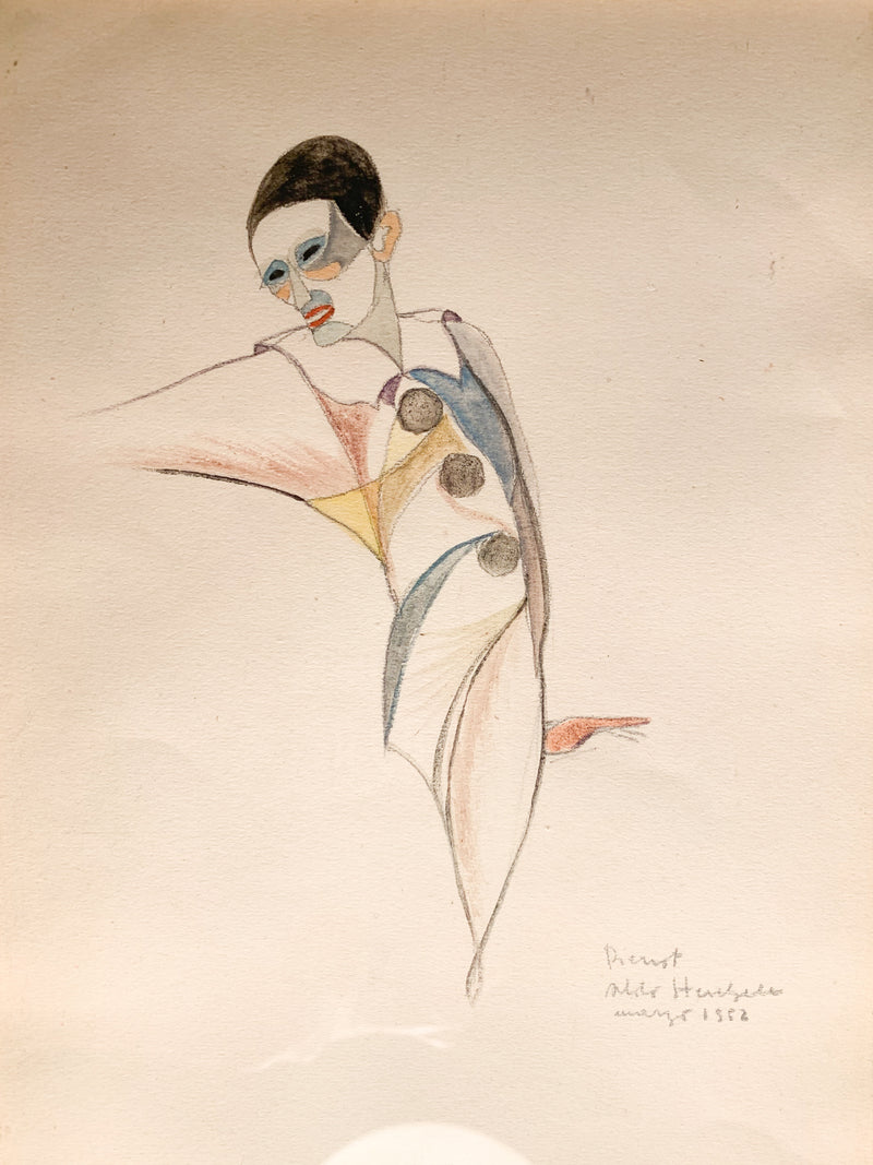 Pastel drawing by Aldo Sterchele depicting the Pierrot Mask from 1962