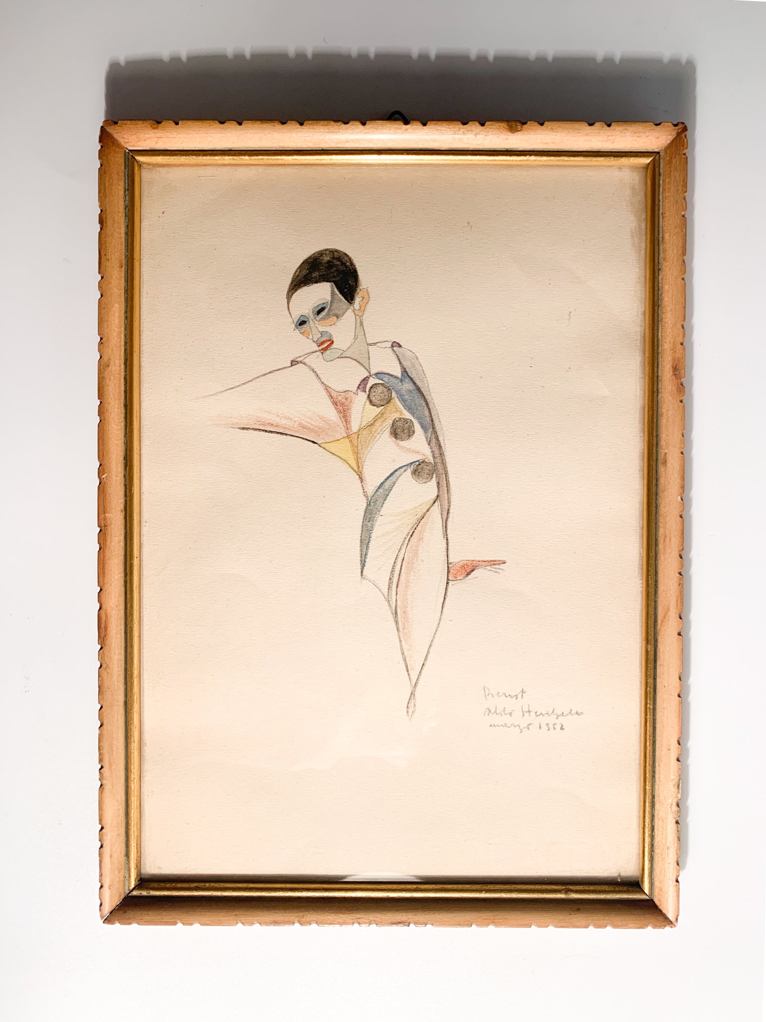 Pastel drawing by Aldo Sterchele depicting the Pierrot Mask from 1962