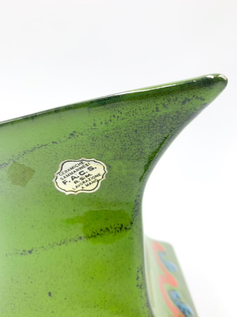 Brocca di Ceramiche Sammarinesi F.A.C.S. Verde con Forma Squadrata Anni 60