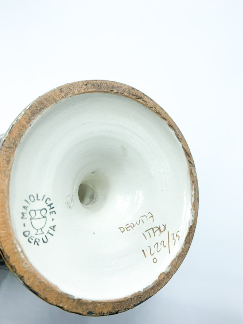 Vaso Anforato Scolpito e Dipinto a Mano in Ceramica Deruta Anni 50