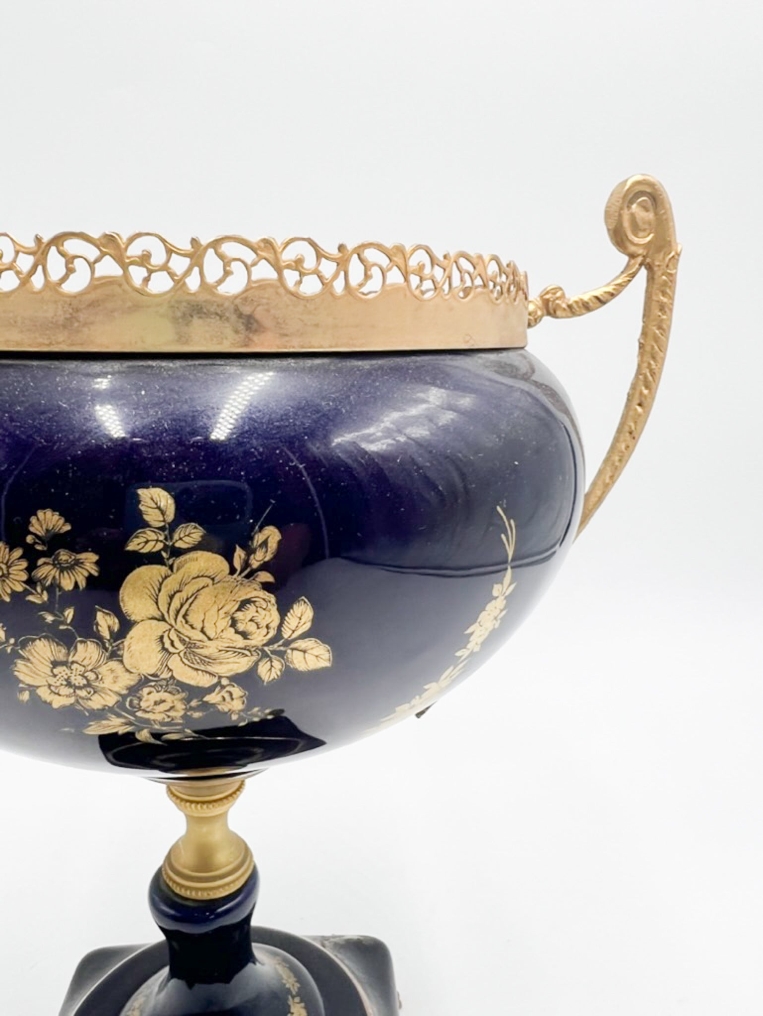 Vaso in Ceramica Francese Blu e Bronzo Anni 40