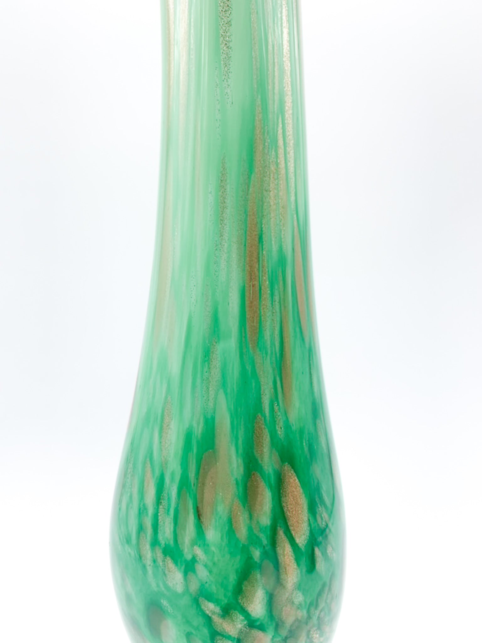 Vaso Monofiore in Vetro Francese Verde e Oro Anni 60