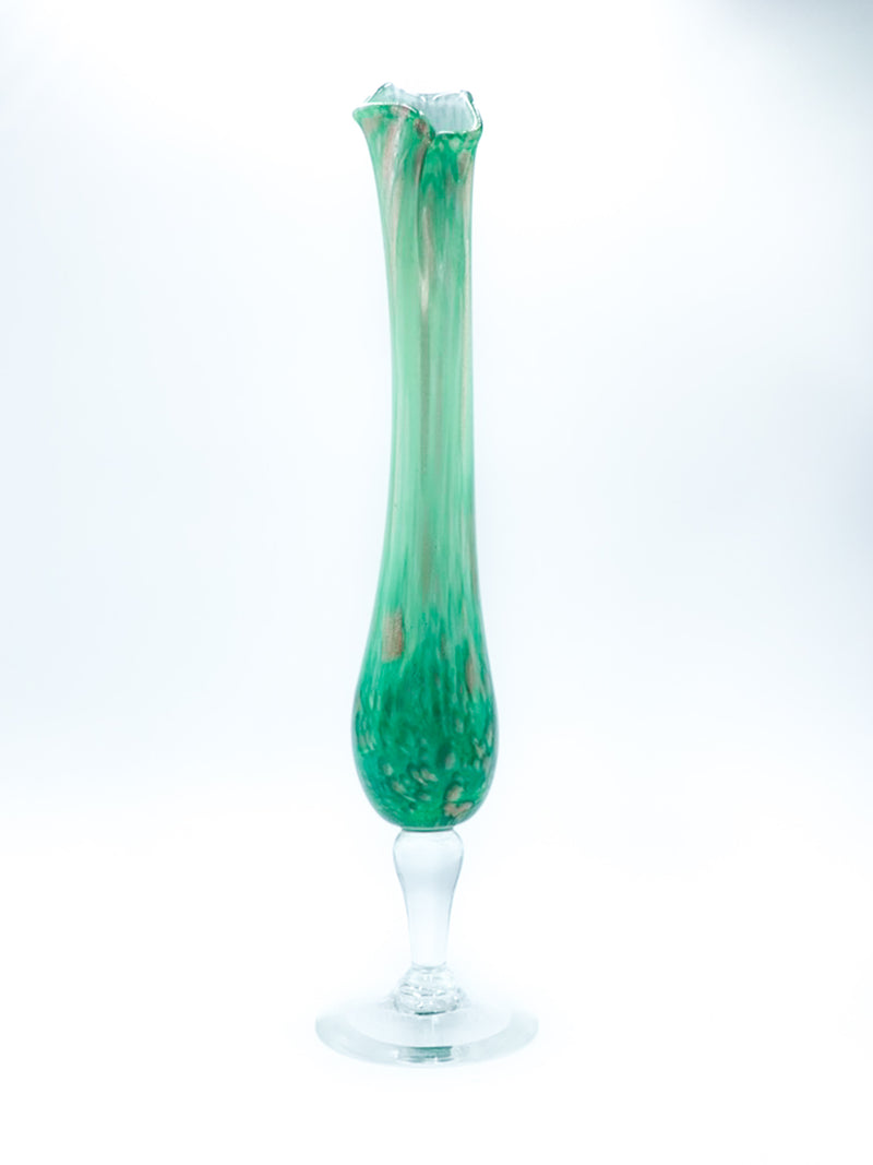 Single flower vase in French green and gold glass from the 1960s