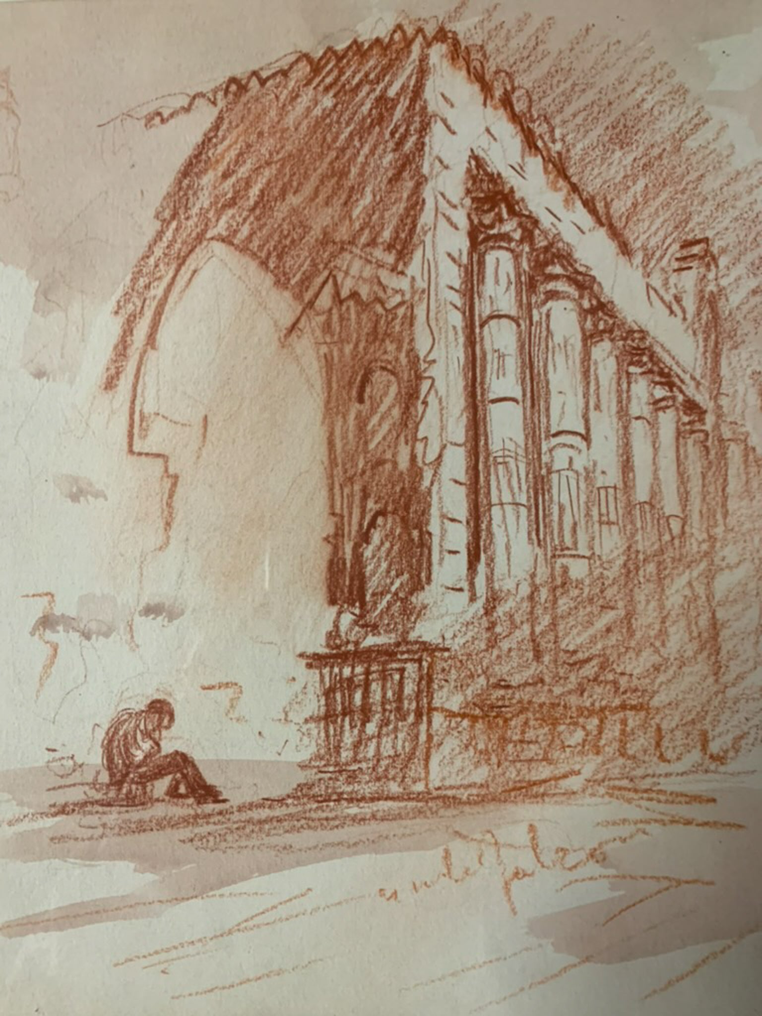 Set di Quattro Disegni Sanguigni di Giulio Falzoni in Pastello e Acquerello Anni 60