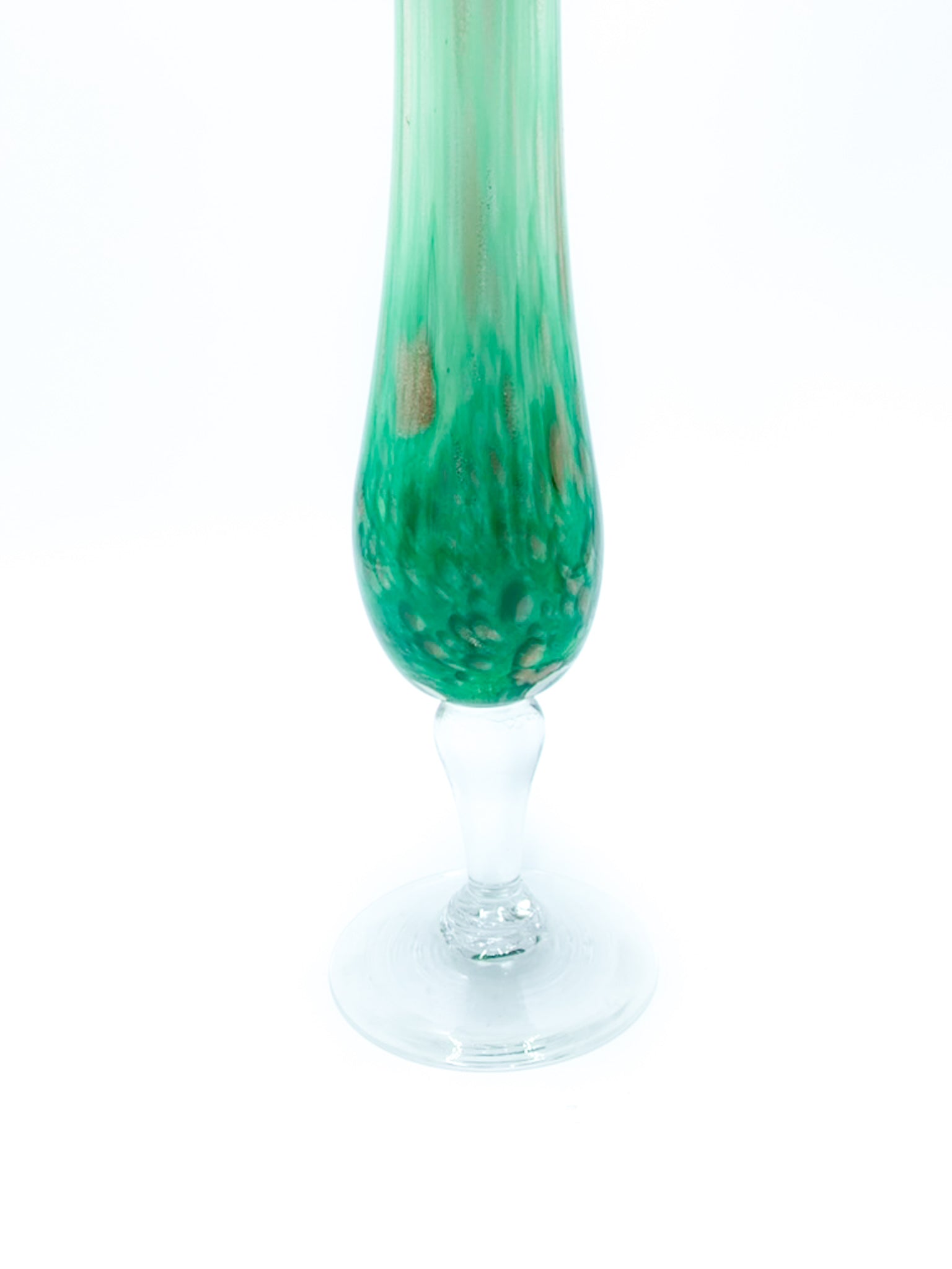 Vaso Monofiore in Vetro Francese Verde e Oro Anni 60
