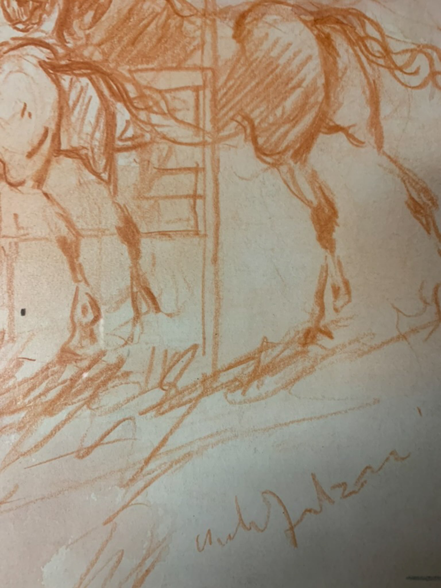 Set di Quattro Disegni Sanguigni di Giulio Falzoni in Pastello e Acquerello Anni 60