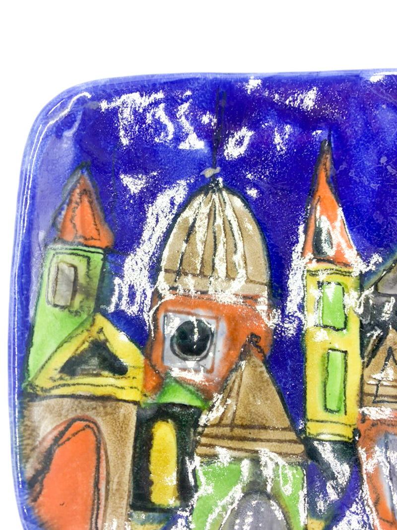 Piatto in Ceramica Dipinto a Mano di Elio Schiavon Anni 60