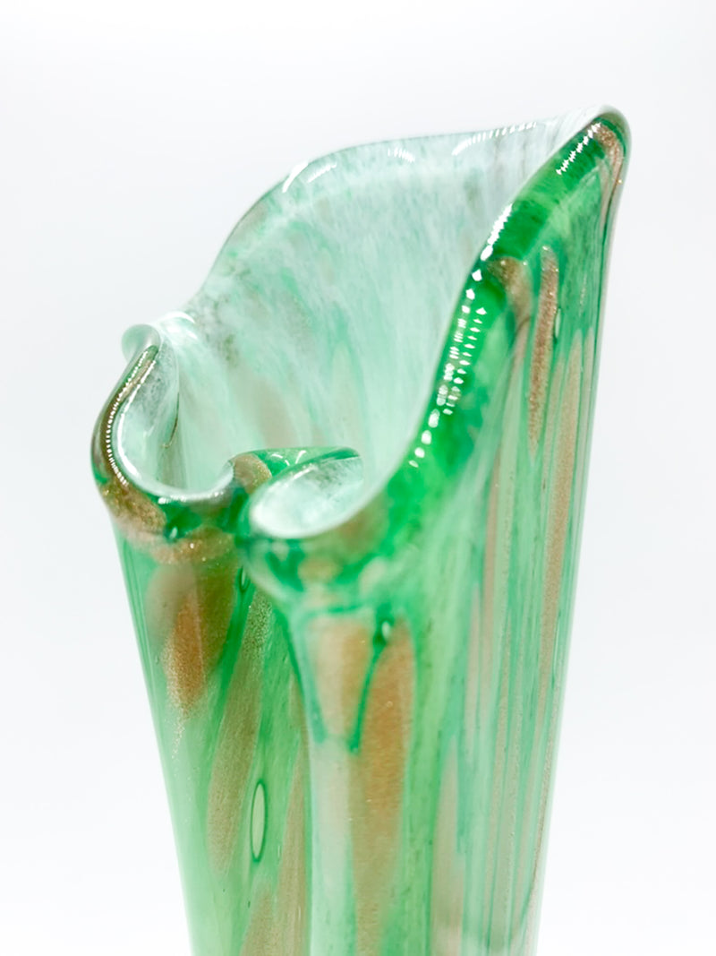 Single flower vase in French green and gold glass from the 1960s