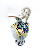 Brocca in Ceramica di Faenza Scolpita e Dipinta a Mano Anni 40