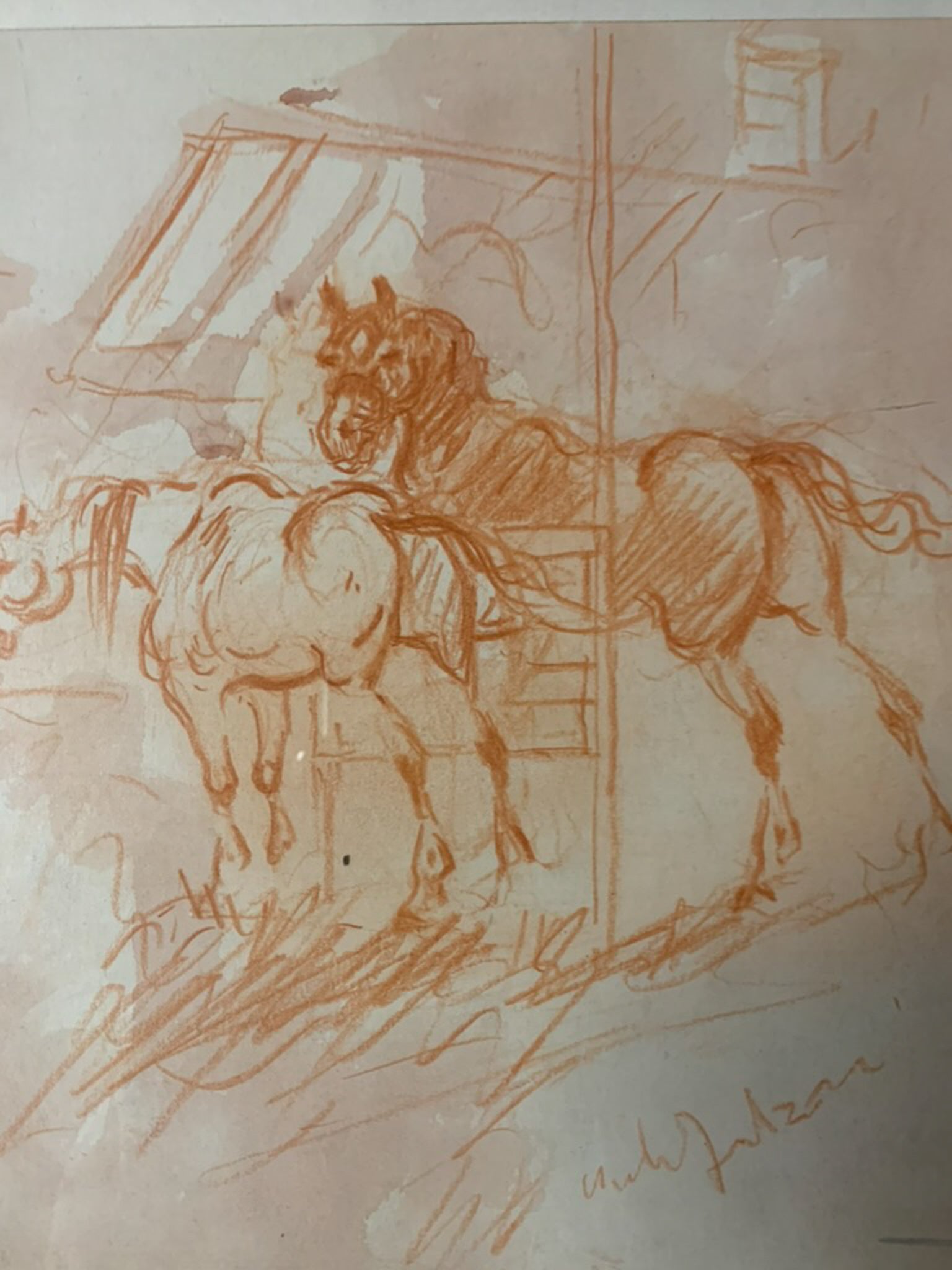 Set di Quattro Disegni Sanguigni di Giulio Falzoni in Pastello e Acquerello Anni 60