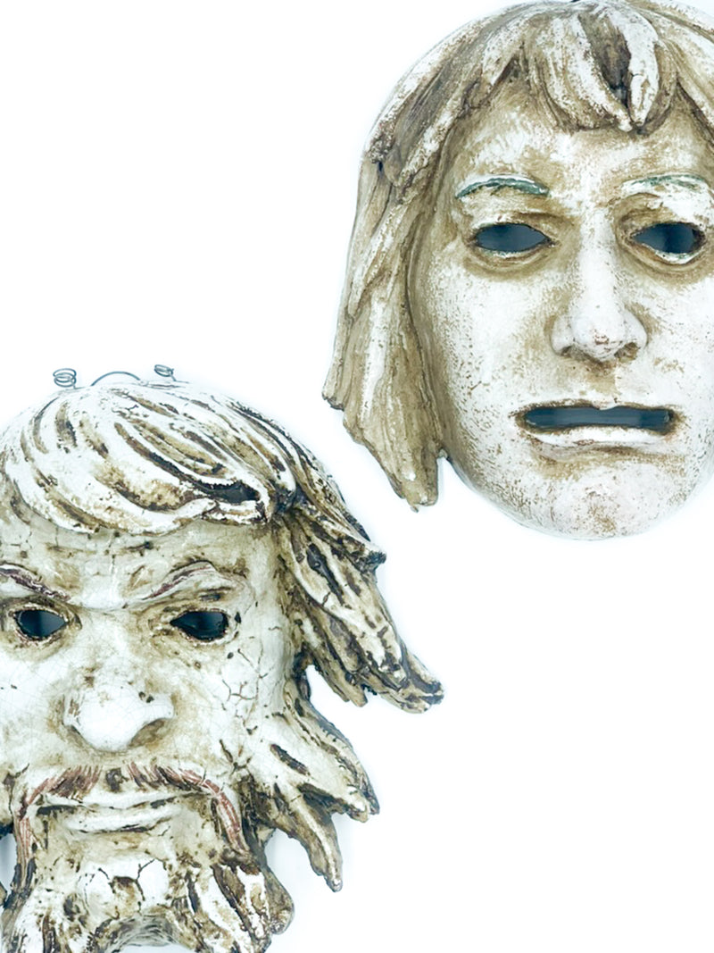Coppia di Maschere Scolpite in Terracotta da Roberto Rigon Anni 80