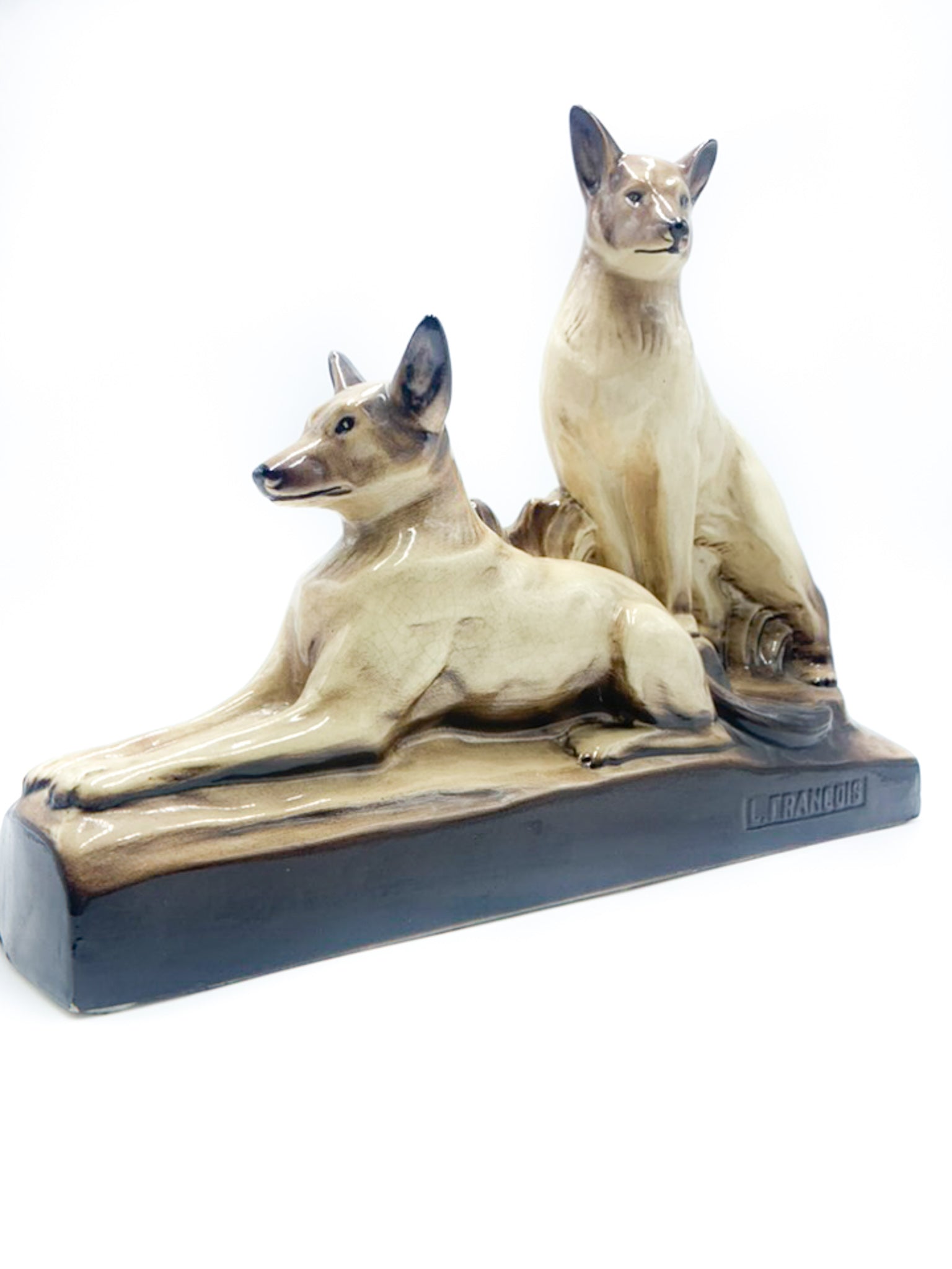 Scultura in Ceramica di Coppia di Cani di Louis Francois Laurin del 1800