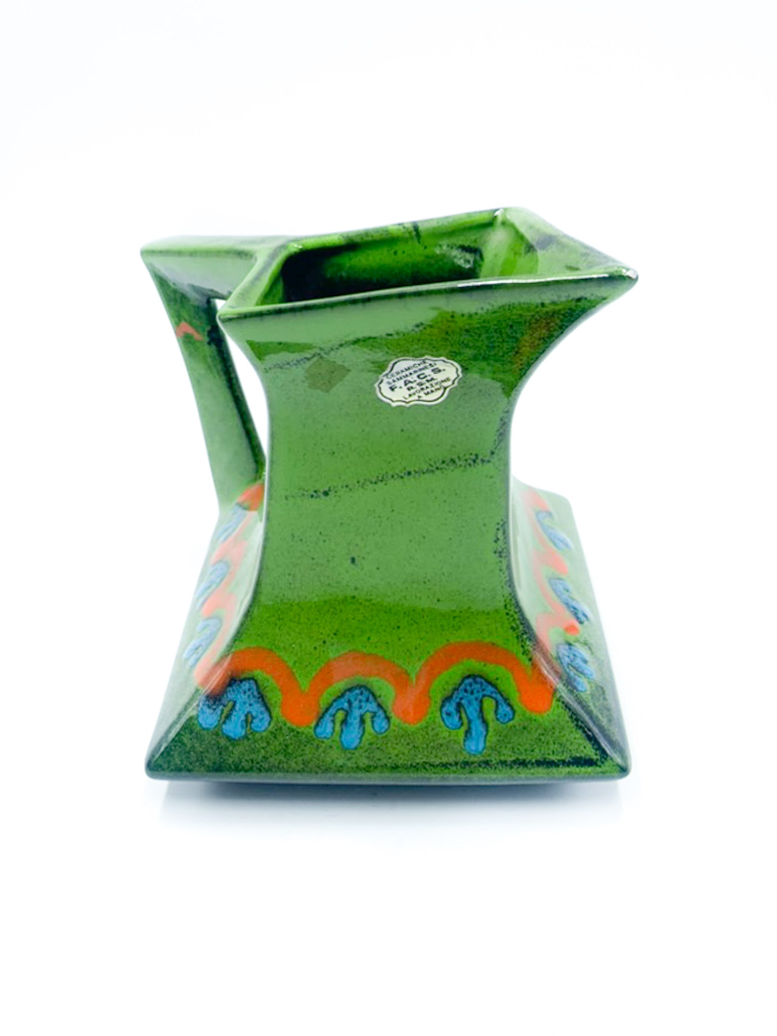 Brocca di Ceramiche Sammarinesi F.A.C.S. Verde con Forma Squadrata Anni 60