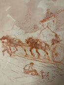 Set di Quattro Disegni Sanguigni di Giulio Falzoni in Pastello e Acquerello Anni 60