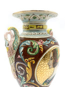 Vaso Anforato Scolpito e Dipinto a Mano in Ceramica Deruta Anni 50