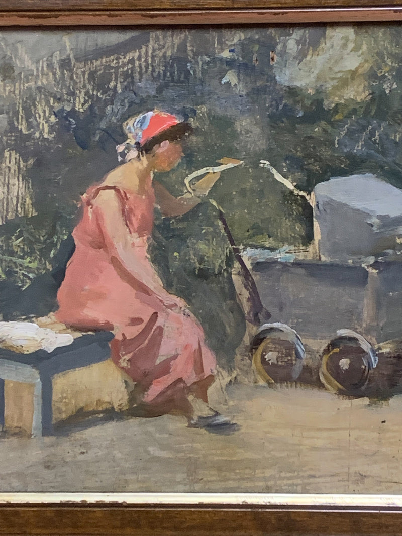 Oil Painting on Maternity Canvas by Attilio Melo 1950s