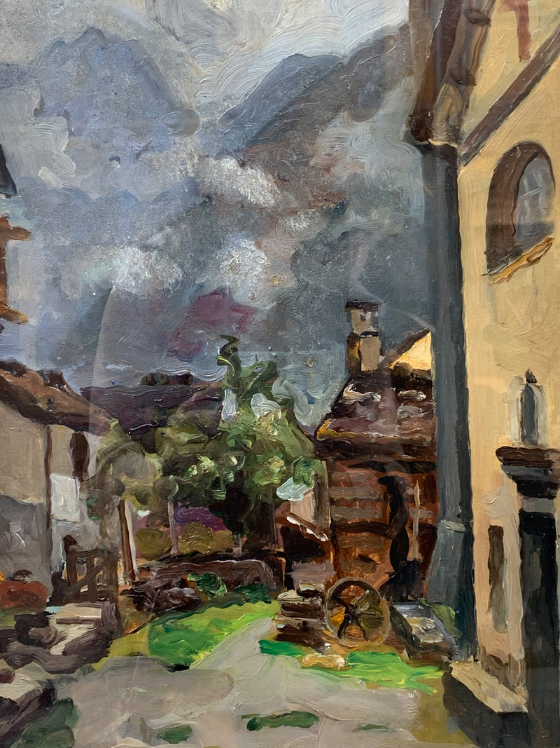 Oil Painting on Country Canvas with Church of Giovanni Sirombo 1940s