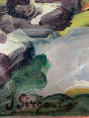 Dipinto Olio su Tela di Paese con Chiesa di Giovanni Sirombo Anni 40